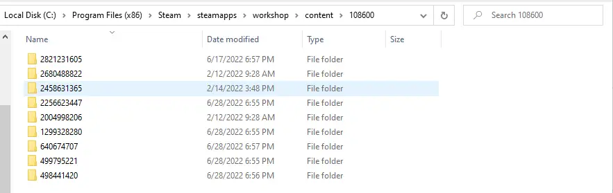 Папка Steam Workshop content с идентификатором игры 108600