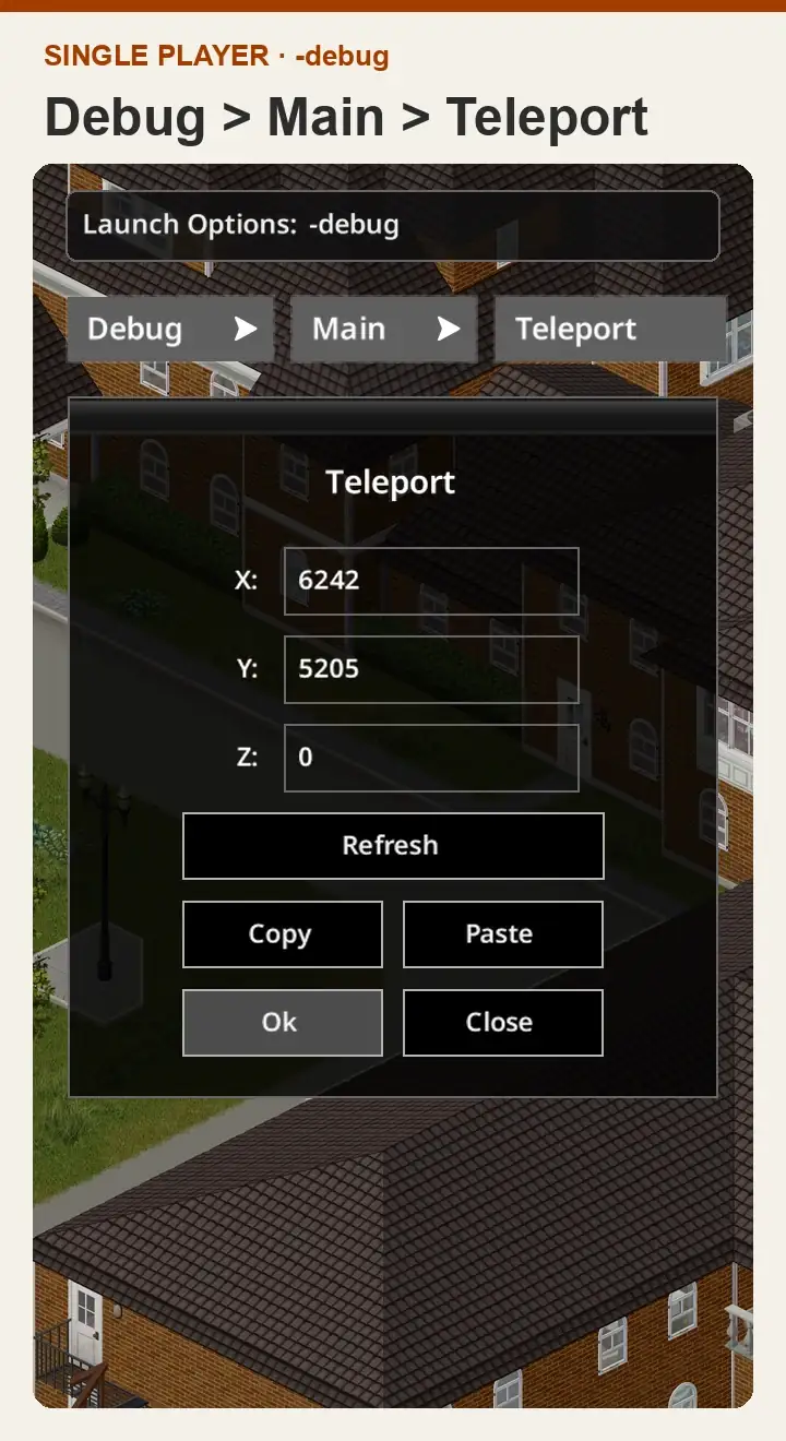 Мобильный вариант: меню debug