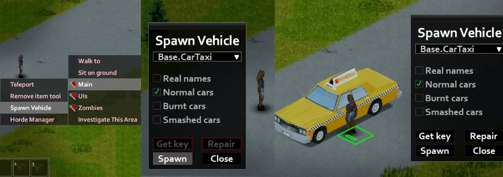 Старый снимок панели Spawn Vehicle в одиночной игре.