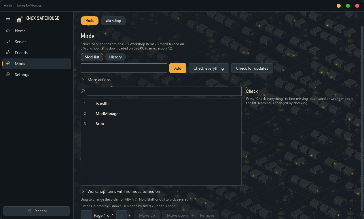 Интерфейс Mods из релиза Knox Safehouse