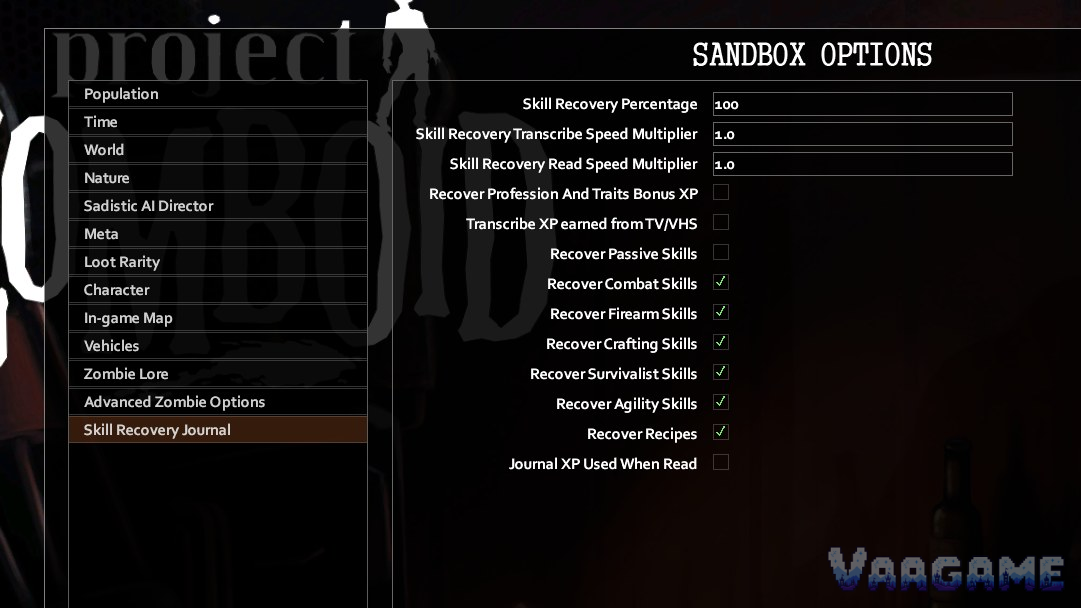 Страница настроек мода в параметрах Sandbox